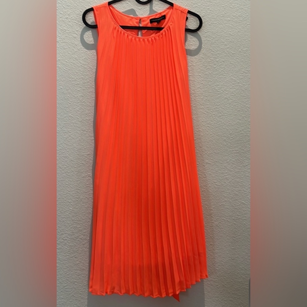 Banana Republic Accordion Pleat Swing A-Line Coral Orange Dress Sz 10 - Picture 2 of 7